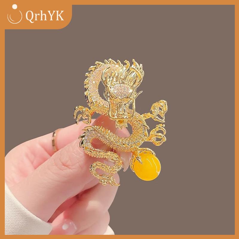 QrhYK Vàng Độc Đoán rồng bay chơi ngọc trai Trâm nam và nữ thời trang cao cấp pin ngọc trai