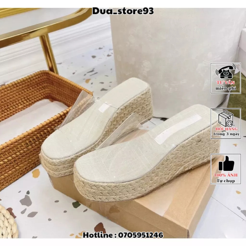 Dép nữ đế xuồng cói quai ngang mica trong fullbox