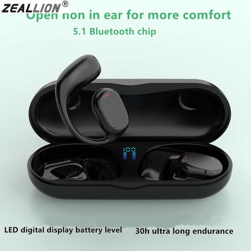 Zeallion Ear Mounted Sports Bluetooth Earphones Digital Display Headset Long Range TWS Non Ear Wireless Battery Gaming Headphone Giá  154,400 Đồng*Miễn phí vận chuyển