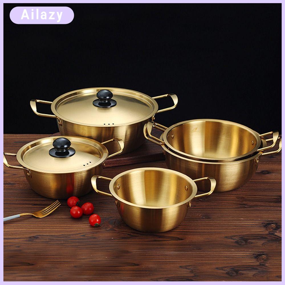 TOPLIVING mini Nồi mì ramen Thép không gỉ có nắp Lẩu  Mạ vàng Nồi súp Dụng cụ nấu ăn cắm trại