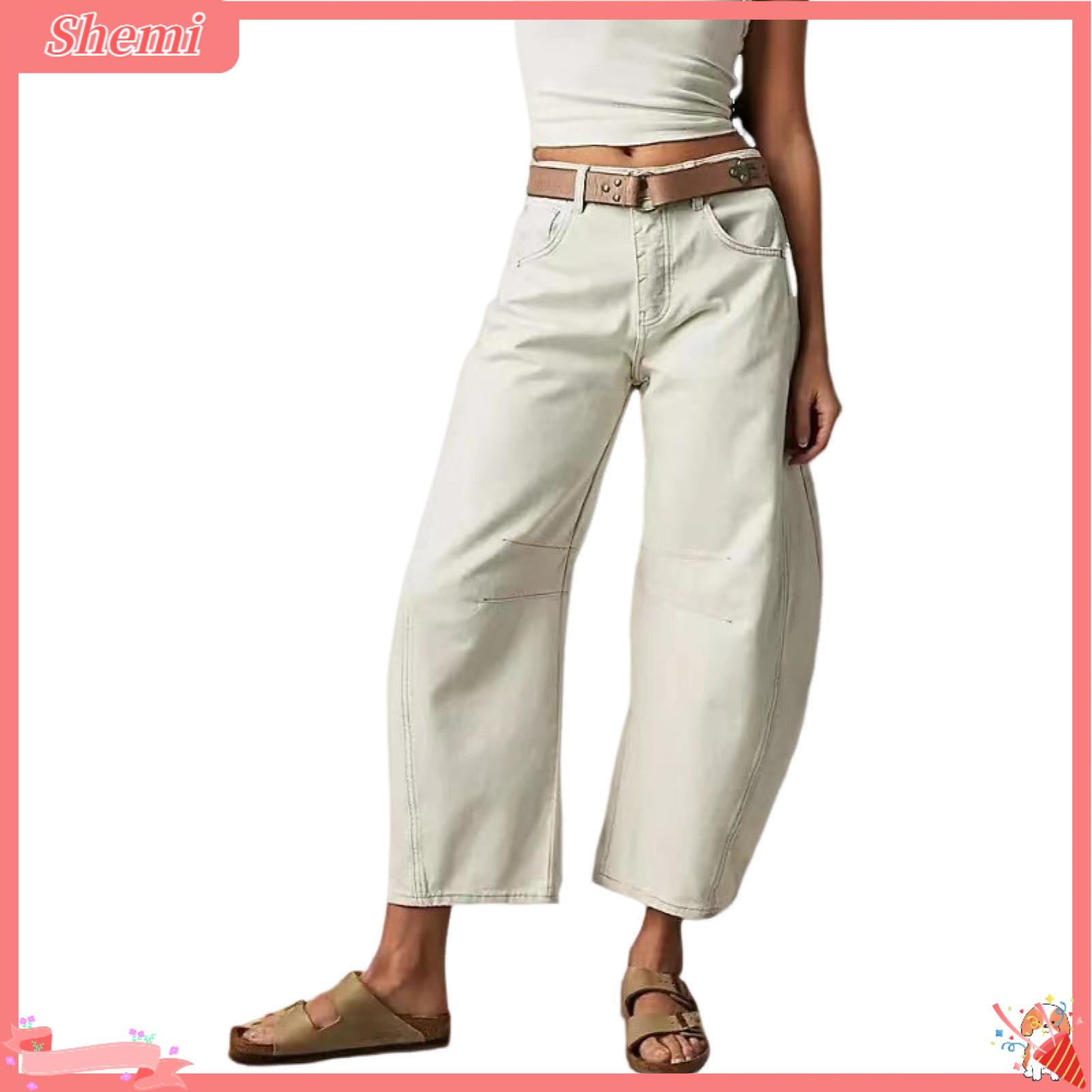 Shemi Phụ Nữ quần jean rộng Giản Dị Quần Chân Rộng Quần bò denim Cho Phụ Nữ thời trang đường phố hip hop có túi Và Dây Kéo Đóng Cửa Hợp Thời Trang thời trang Phục Hưng