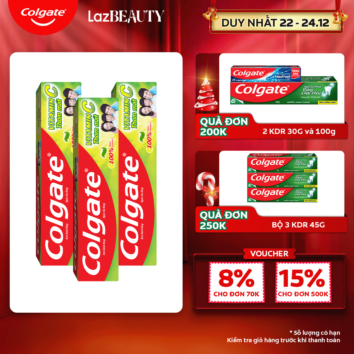 [Chỉ 22 - 24.12_Áp Voucher giảm thêm 8%]Bộ 3 Kem đánh răng Colgate Vitamin C thơm mát 170g/ tuýp