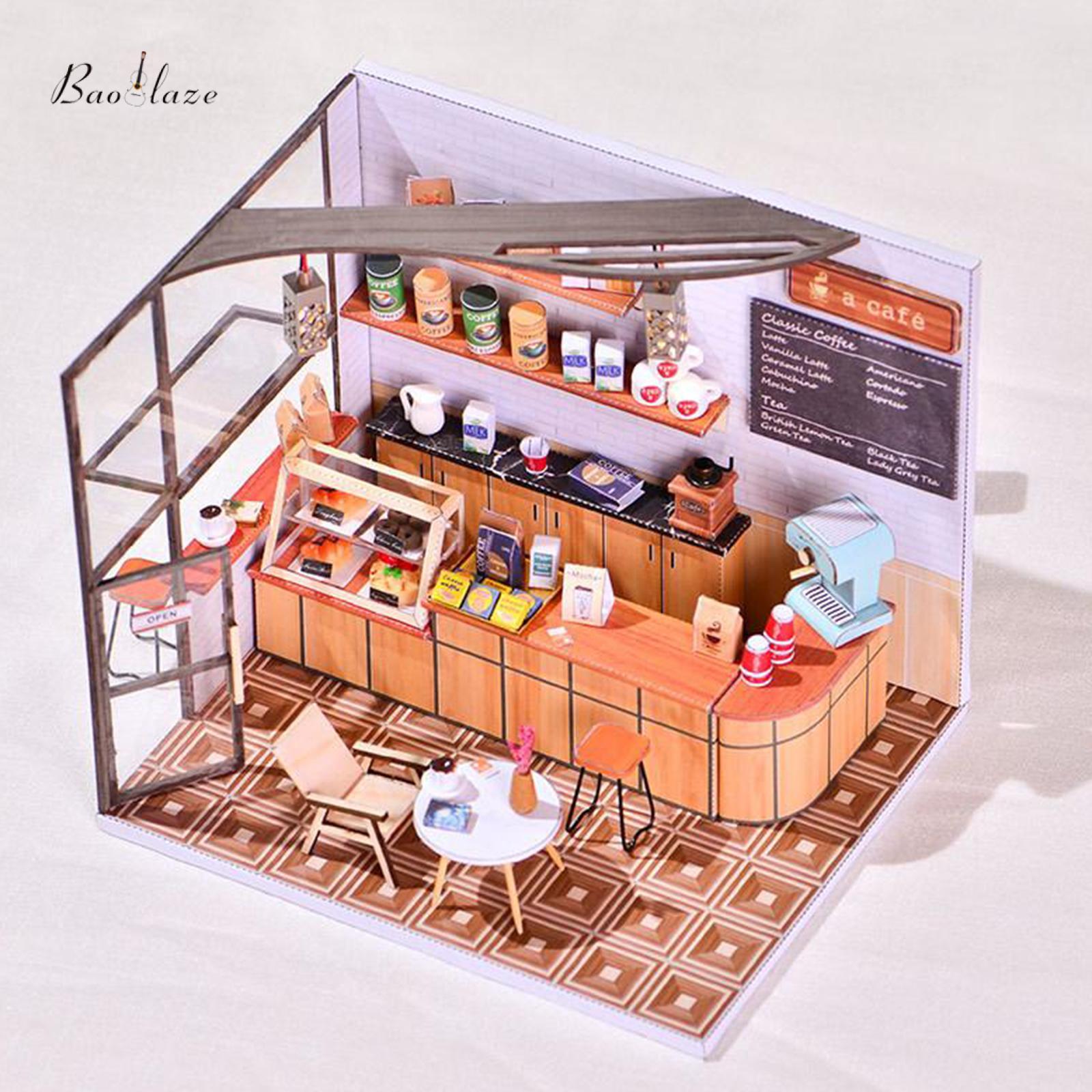 Baoblaze DIY DollHouse Kit Crafts Cafe Wooden Model Building Assembly Toy for Girl ราคา 14,606 บาท*ส่งฟรี