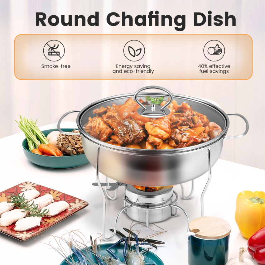 Vòng chafing Bộ chén đĩa thép không gỉ tự chọn chafer với kích thước đầy đủ Pan vung nồi bằng kính nhiên liệu chủ phục vụ ấm hơn