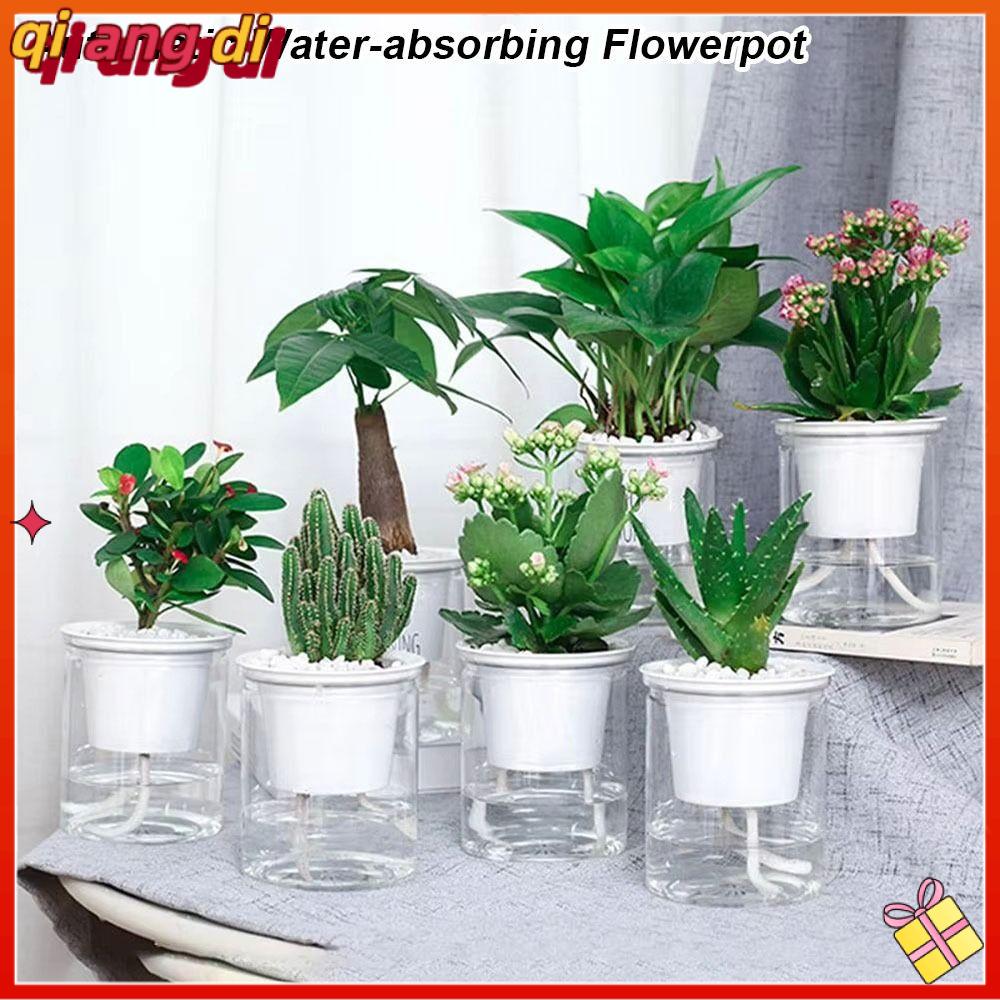 QIANGDI 1Pcs Tự tưới nước Chậu hoa Hấp thụ nước tự động Hai lớp Chậu trồng thủy canh  Nhựa Chậu hoa tự động hút nước dành cho cây xương rồng xanh cần thiết cho du lịch