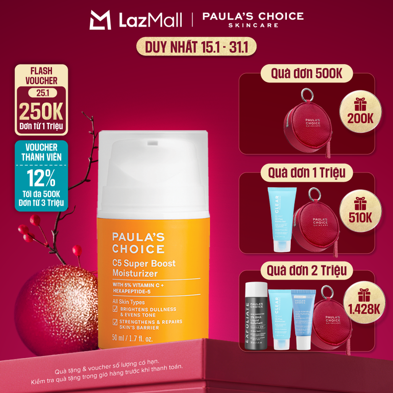 Kem dưỡng ẩm Vitamin C làm sáng da và tăng sinh collagen Paulas Choice C5 Super Boost Moisturizer 50