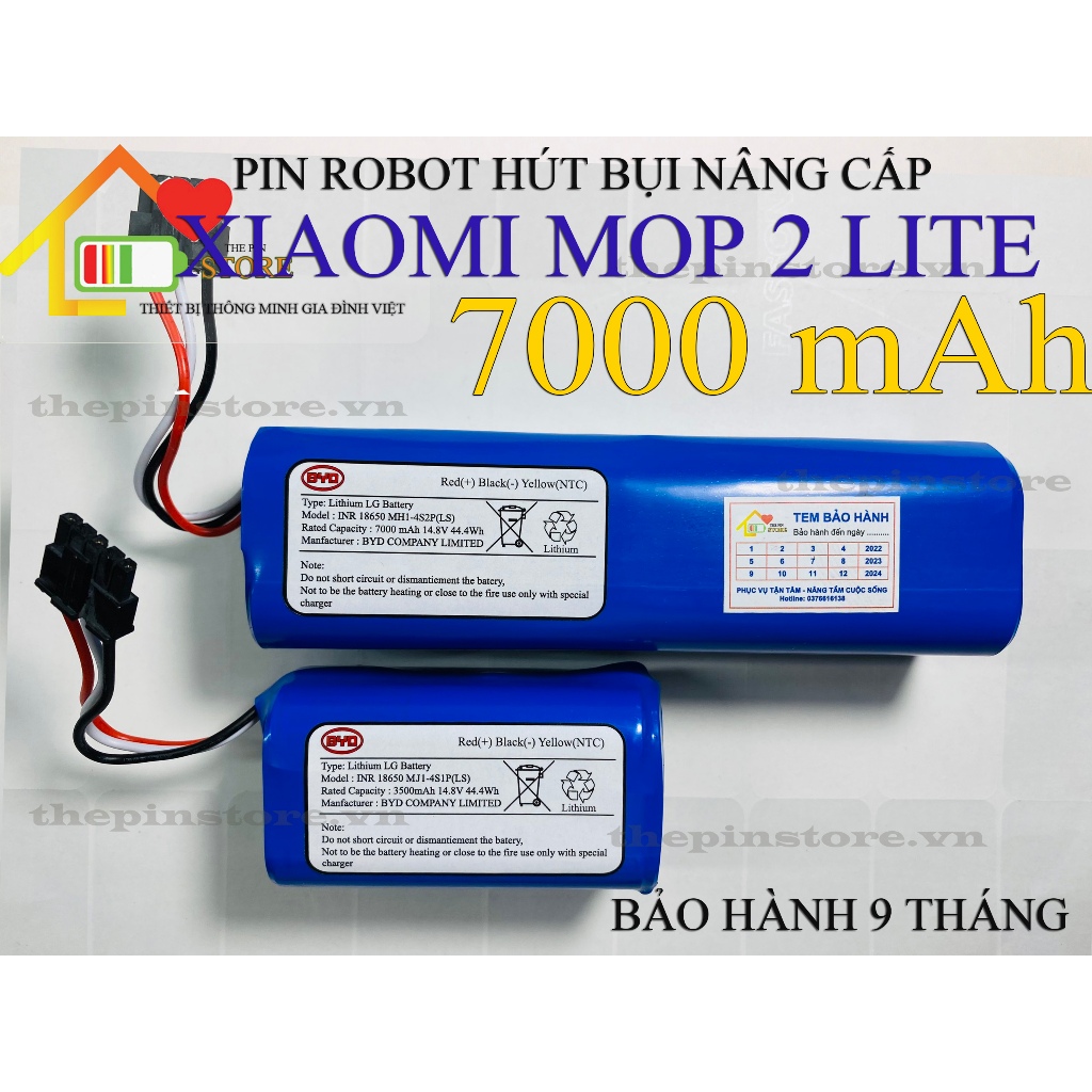 PIN ROBOT HÚT BỤI XIAOMI MOP 2 LITE NÂNG CẤP ( PIN LG DUNG LƯỢNG CAO 7000 mAH) BẢO HÀNH 9 THÁNG