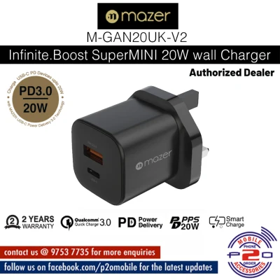 Mazer Infinite.Boost SuperMINI 20W USB-C+USB-A Wall Charger Part # M-GAN20UK-V2