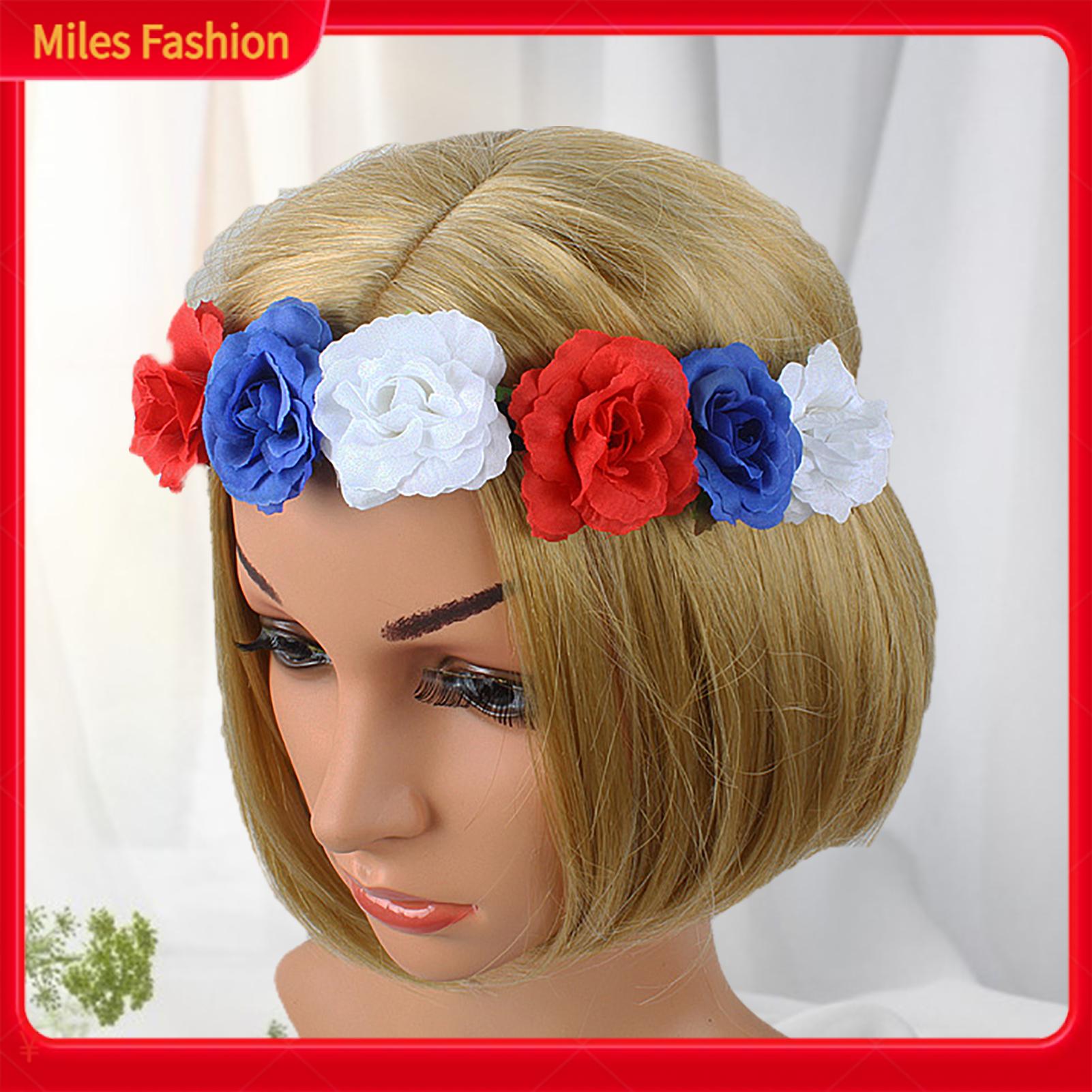 Hoa giả Stretchy Headband đỏ trắng màu xanh phụ nữ Băng đô co giãn Phụ kiện tóc băng đô hoa đầy màu sắc