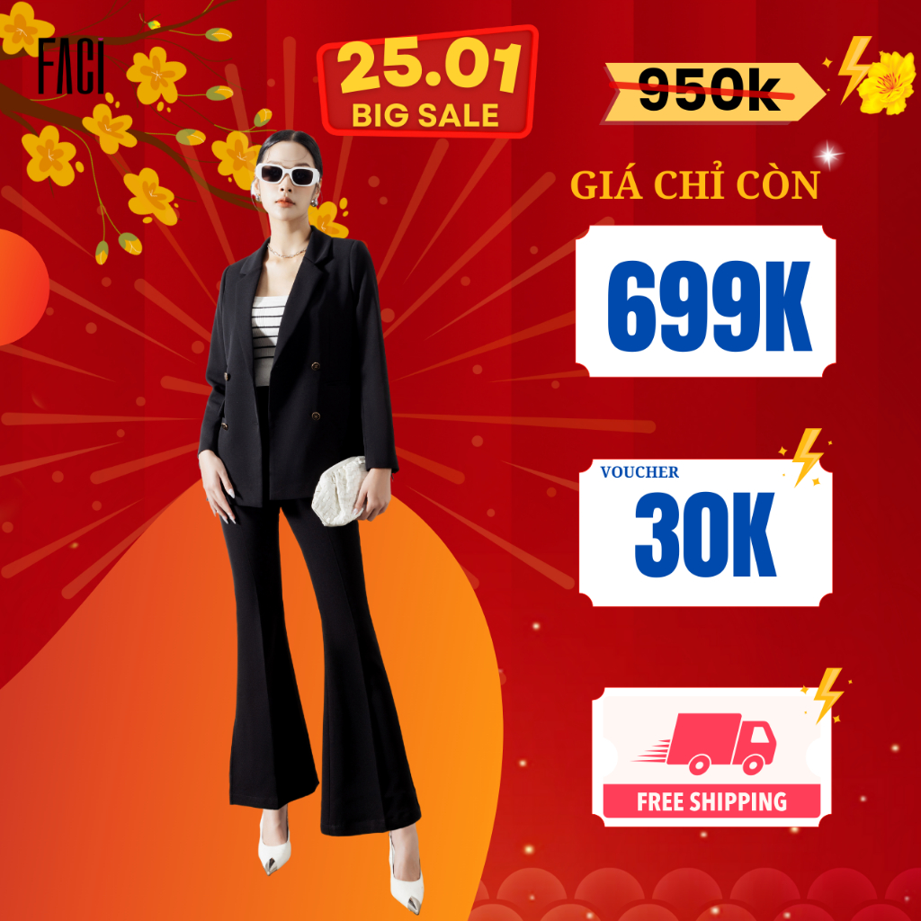 Áo khoác Blazer nữ FACI hai lớp dáng dài form rộng phong cách công sở Thu Đông trẻ trung thời thượng FA23035 FQ23025