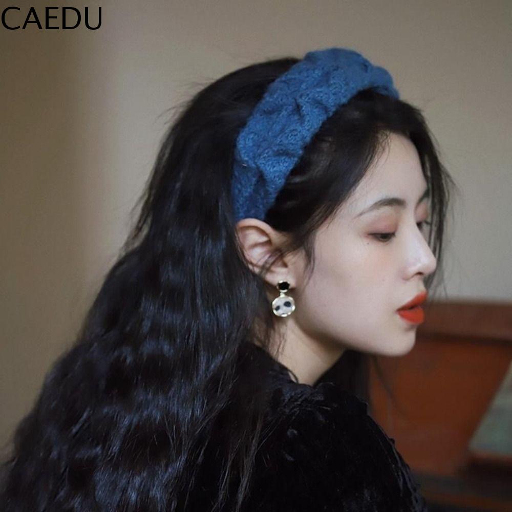 CAEDU Thương hiệu thời trang Băng đô đan mềm Đeo đầu Phong cách Hàn Quốc Bờm tóc màu hoài cổ Tất cả phù hợp Trang phục tóc Băng đô rộng Phụ nữ