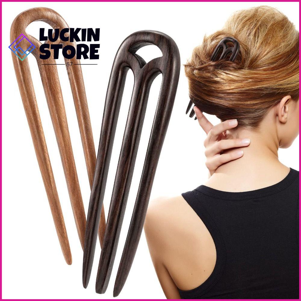 TREND 57SHOP Bằng gỗ Nĩa cài tóc Chạm khắc thủ công 3 ngạnh Đũa tóc kiểu Pháp Thời trang Gỗ đàn hương gỗ mun Ghim Cài Tóc Phụ nữ