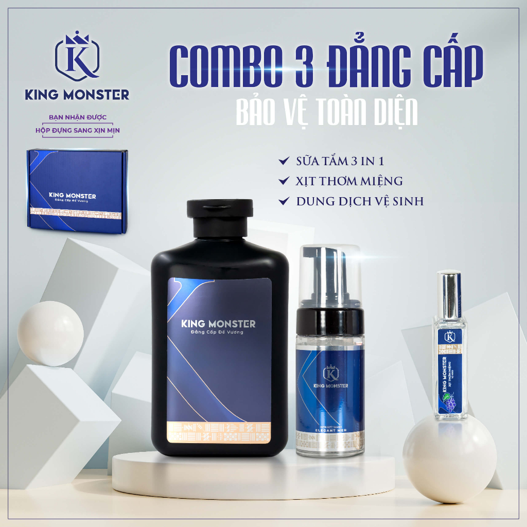 KING MONSTER Đẳng Cấp Đế Vương Sữa Tắm 350ml& Xịt thơm miêng 10ml & Dung dịch vệ sinh nam 100ml