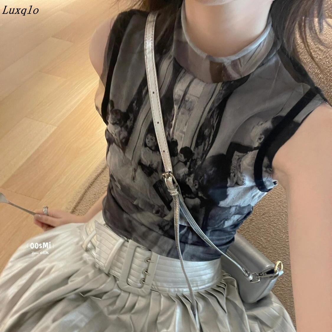 Luxqlo Vintage Blouse Women Fashion Casual Sleeveless Shirt Summer Slim Mesh Top 2025 ราคา 231 บาท*ส่งฟรี