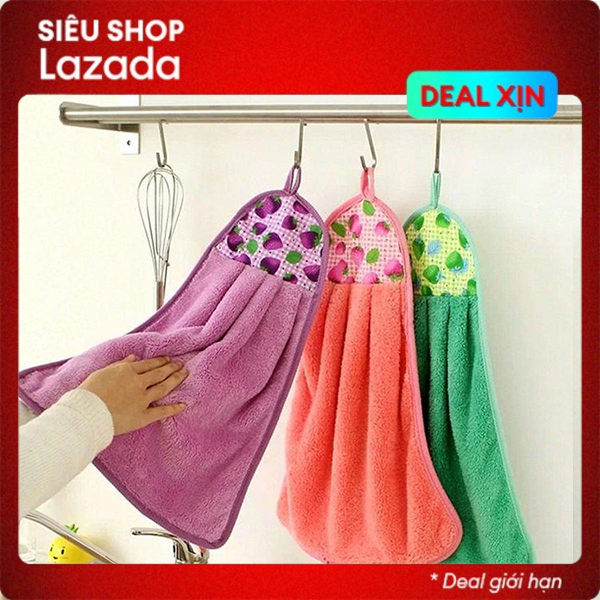 Khăn lau tay, lau bếp loại dày dặn, siêu thấm có móc treo diên dụng