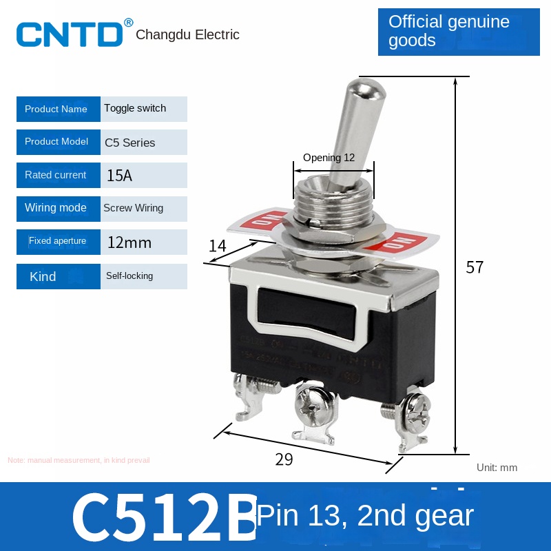 Công tắc gạt Loại Tự Khóa C512B Changde | tùy chọn C511A/C5R12A/C5R22B - Tự Phục Vị/Tự Khóa, 15A, Đa Dạng Model Cho Điều Khiển Công Nghiệp