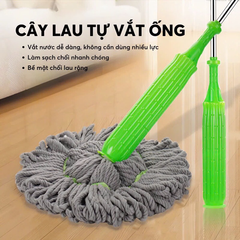 Cây lau nhà ống cán inox tự vắt thông minh, tiện lợi