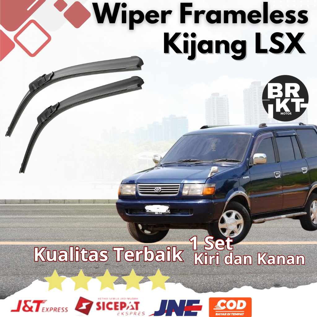 Wiper Mobil Frameless Toyota Kijang LSX Sepasang 2 PCS Kiri dan Kanan Tanpa Rangka Besi Sapuan Kaca Wiper Mobil Depan Blade Model Banana Karet Kendaraan Motorcycle Windshield Giá 50,000 Đồng*Miễn phí vận chuyển