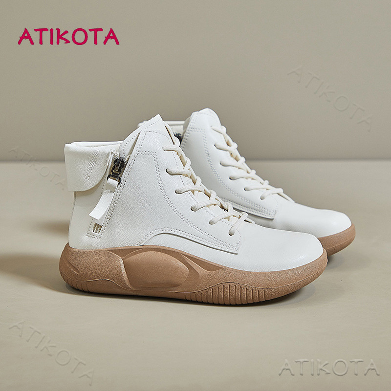 Atikota รองเท้าบูทสั้น พื้นหนา แบบนิ่ม สวมใส่สบาย สไตล์อังกฤษ แฟชั่นสําหรับผู้หญิง และนักเรียน ราคา 402 บาท*ส่งฟรี