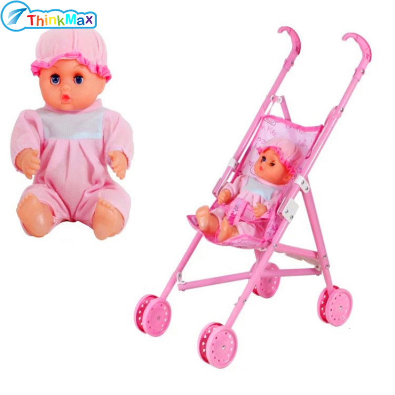Baby Infant Doll Stroller Carriage Foldable with Doll for 12inch Doll Mini
