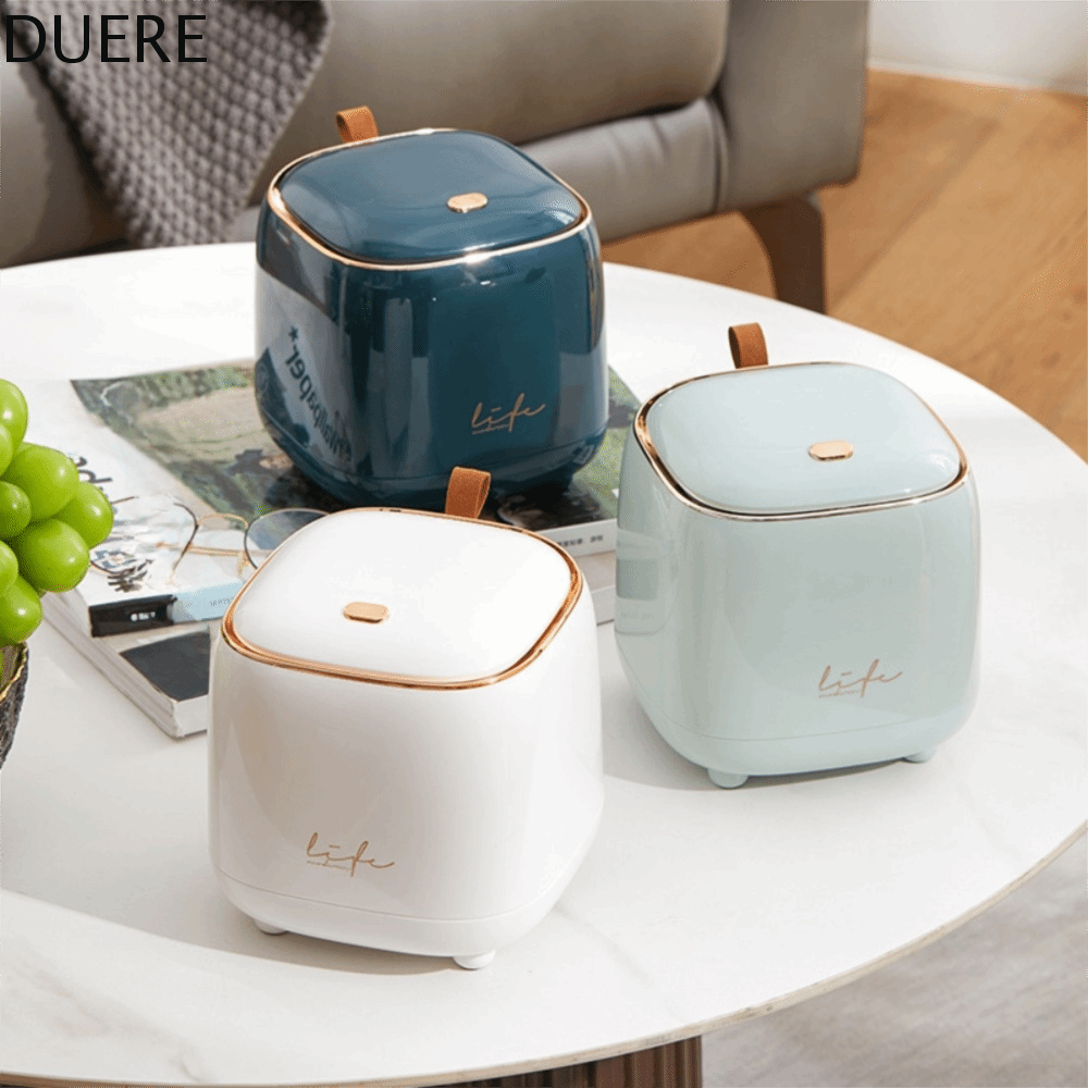 DUERE Nhấn mở nắp Thùng rác để bàn Thiết kế hai lớp Mở rộng lớn Thùng rác mini Thùng rác Nhựa Thùng rác ô tô Bàn cà phê
