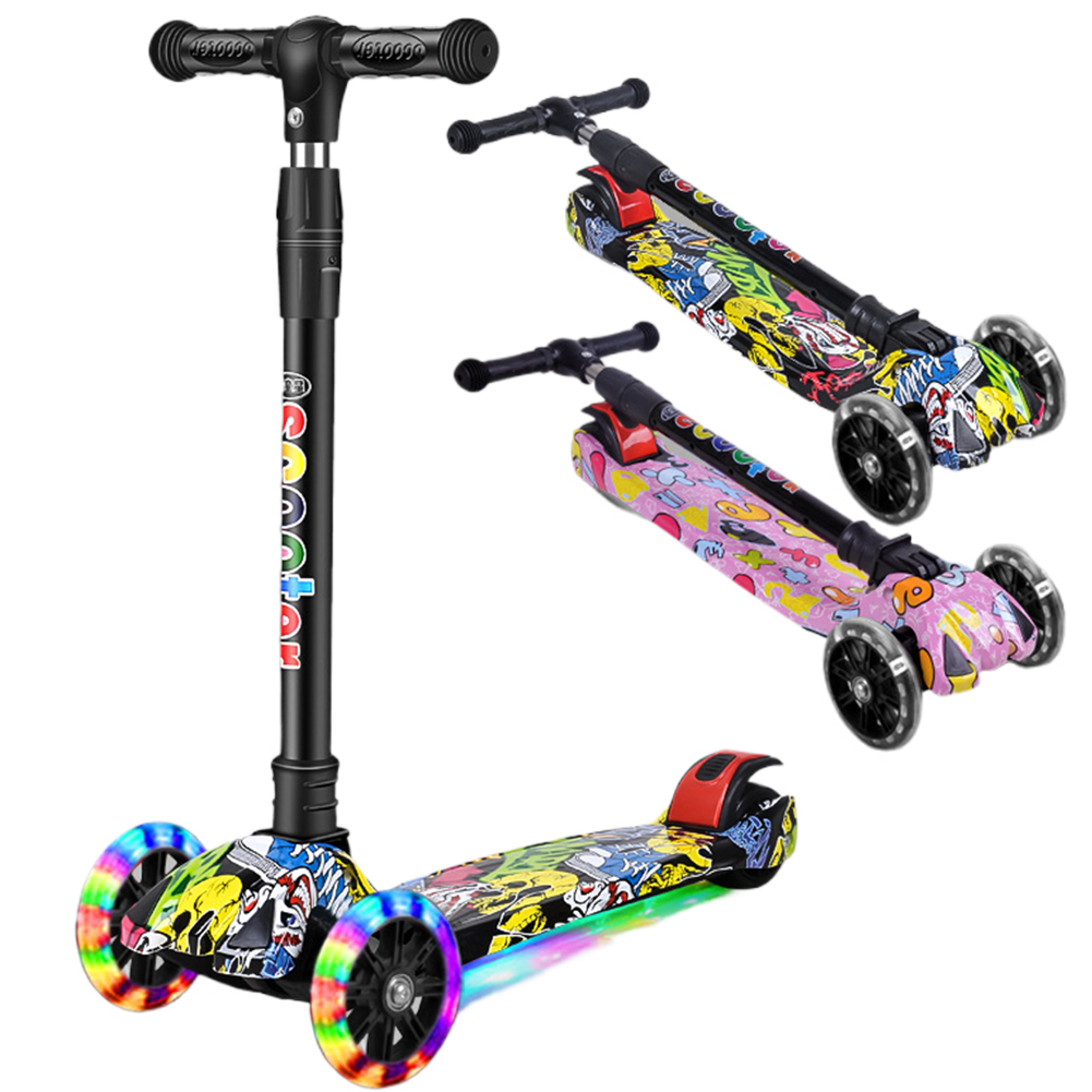 Sportschannel có thể gập lại 3 bánh xe scooter Light-Up Bánh xe trẻ em đẩy xe tay ga Chiều cao có thể điều chỉnh chống trượt boong cho trẻ em lứa tuổi 2-10