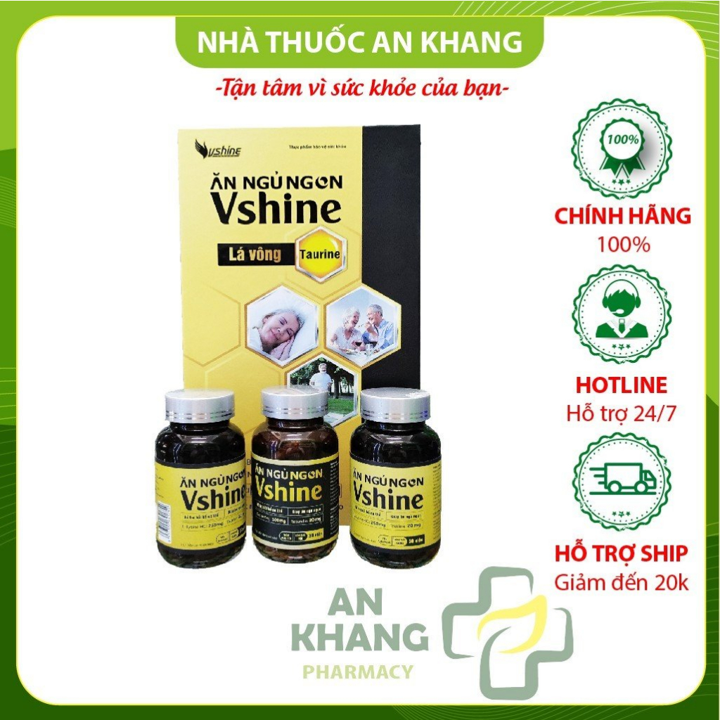Viên uống ăn ngủ ngon Vshine hộp 3 lọ 30 viên -Hỗ trợ bồi bổ cơ thể tăng cường tiêu hóa giúp ăn ngon