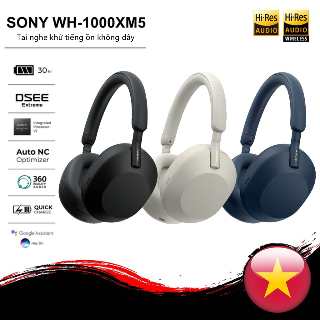 Tai nghe Sony WH-1000XM5 Bluetooth có dây & không dây qua tai Âm trầm mạnh