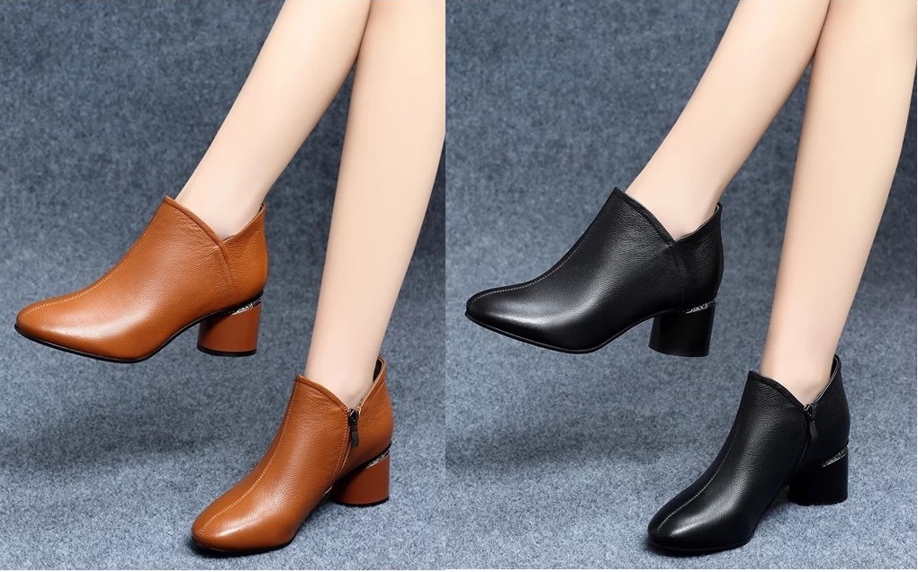 Giày bốt đế vuông 5 phân mũi bằng dây kéo sau gót S088 êm chân