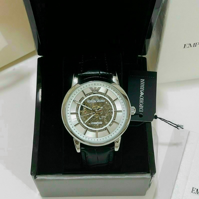 Đồng hồ cơ nam Emporio Armani Watch AR1982 mặt lộ cơ tích cót tự động mặt kính Mineral chống nước dây da đeo tay cao cấp