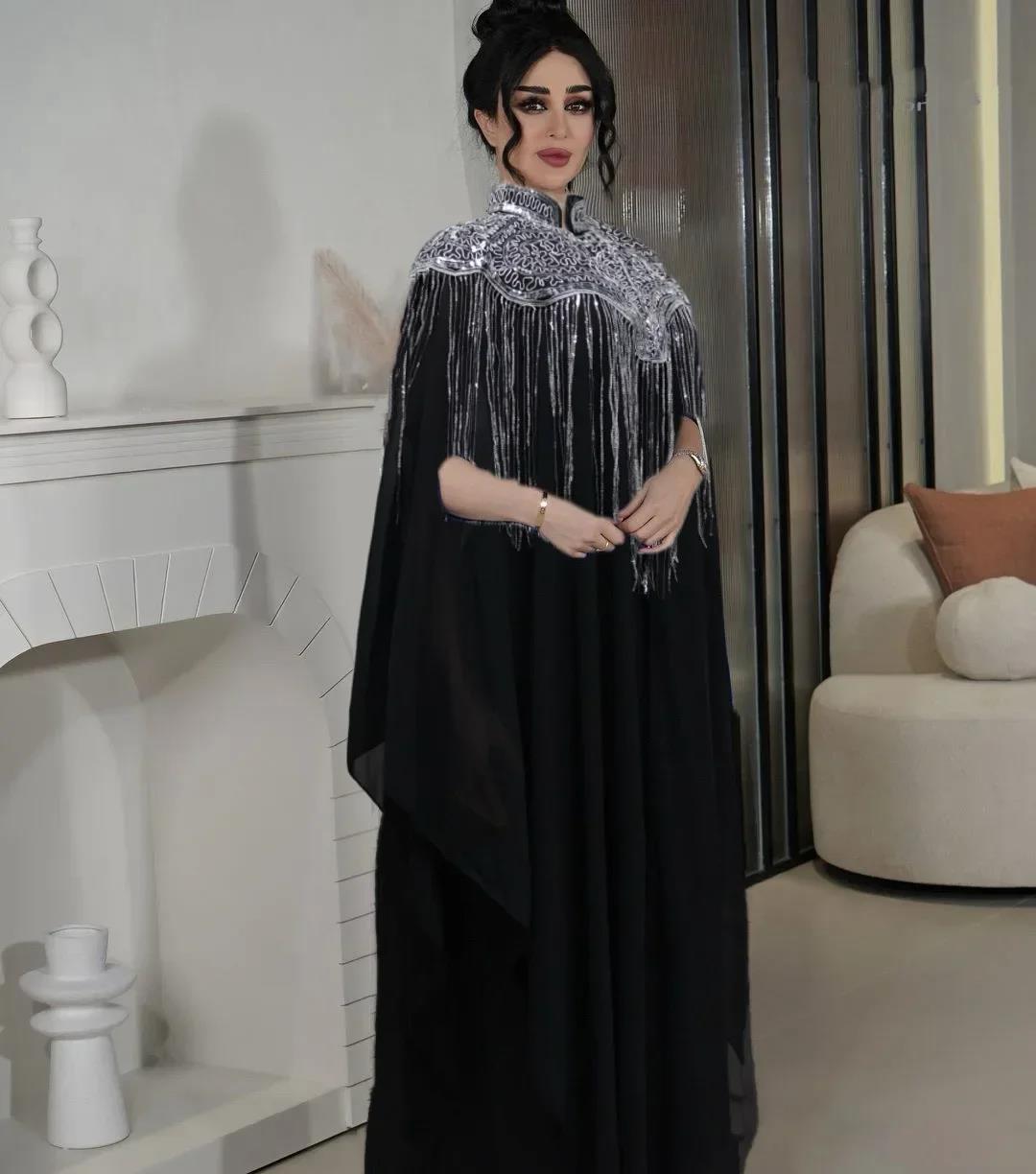 glam and glitter dress muslimah Muslim Engagement Dress, Elegant Floor-length Evening Gown Beadwork, Satin Maxi Dress