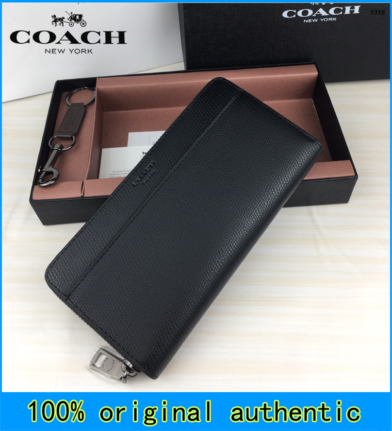 Coach Long Wallet For Men - Leather Hand-Held Zipper Wallet With 