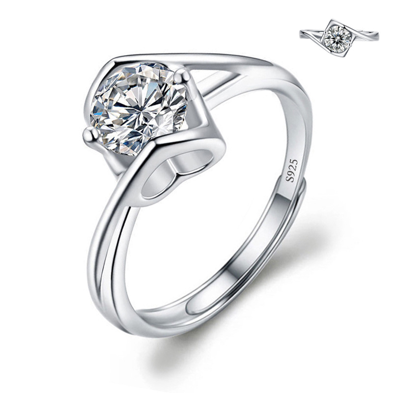 🎈LUCKY🎈 Moissanite engagement Finger Nhẫn dát kim cương mở vòng cho phụ nữ 925 Bạc LỜI HỨA đám cưới có thể điều chỉnh nhẫn đồ trang sức mỹ