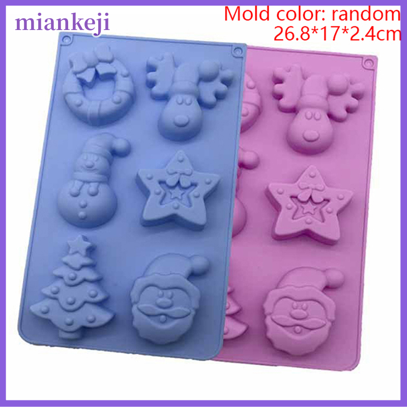 miankeji 1 bộ 6 THẬM CHÍ giáng sinh cây Silicone bánh khuôn sáu lỗ Santa chuông DIY nướng Khuôn có thể được tái sử dụng
