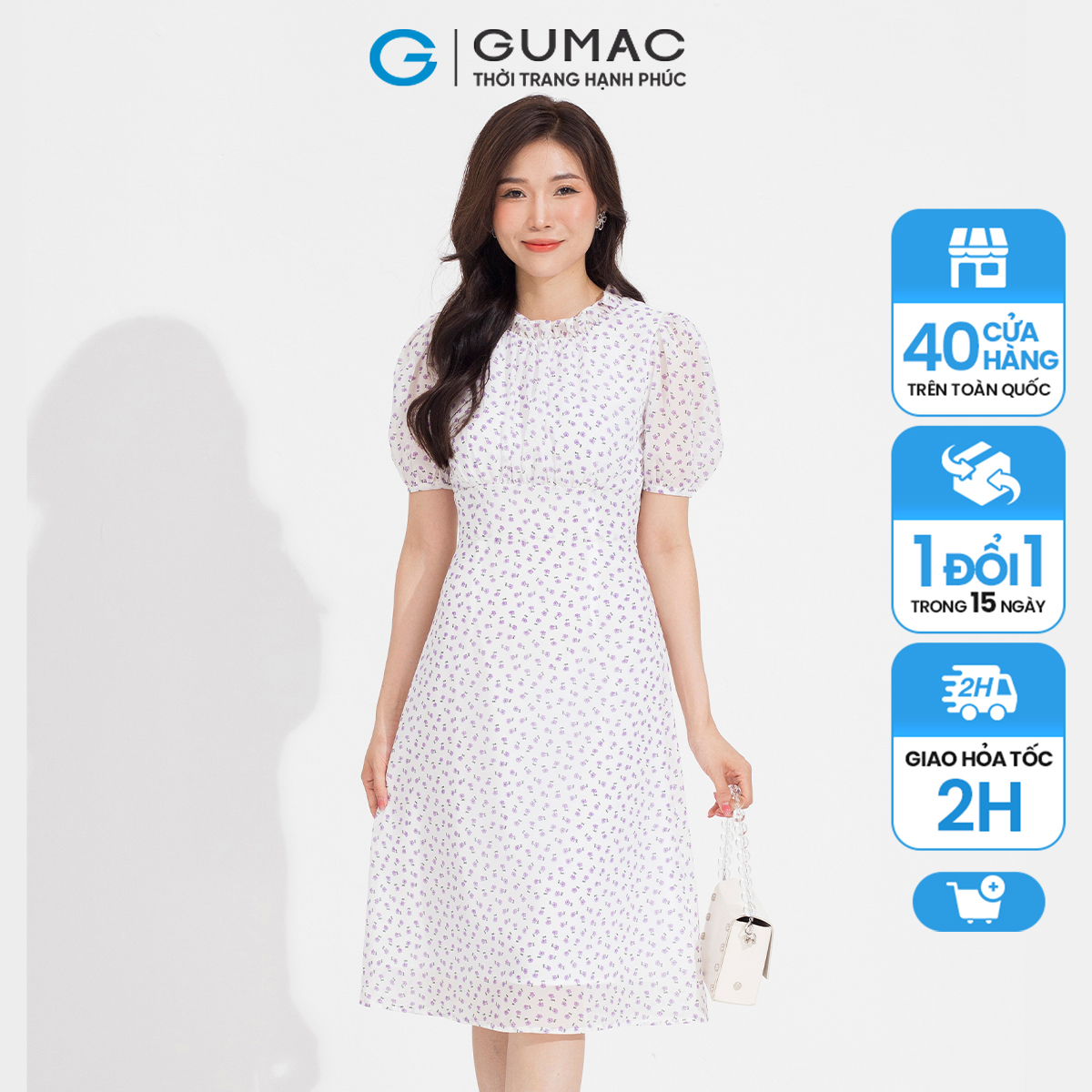 Đầm cổ bèo nhún gumac dd05087