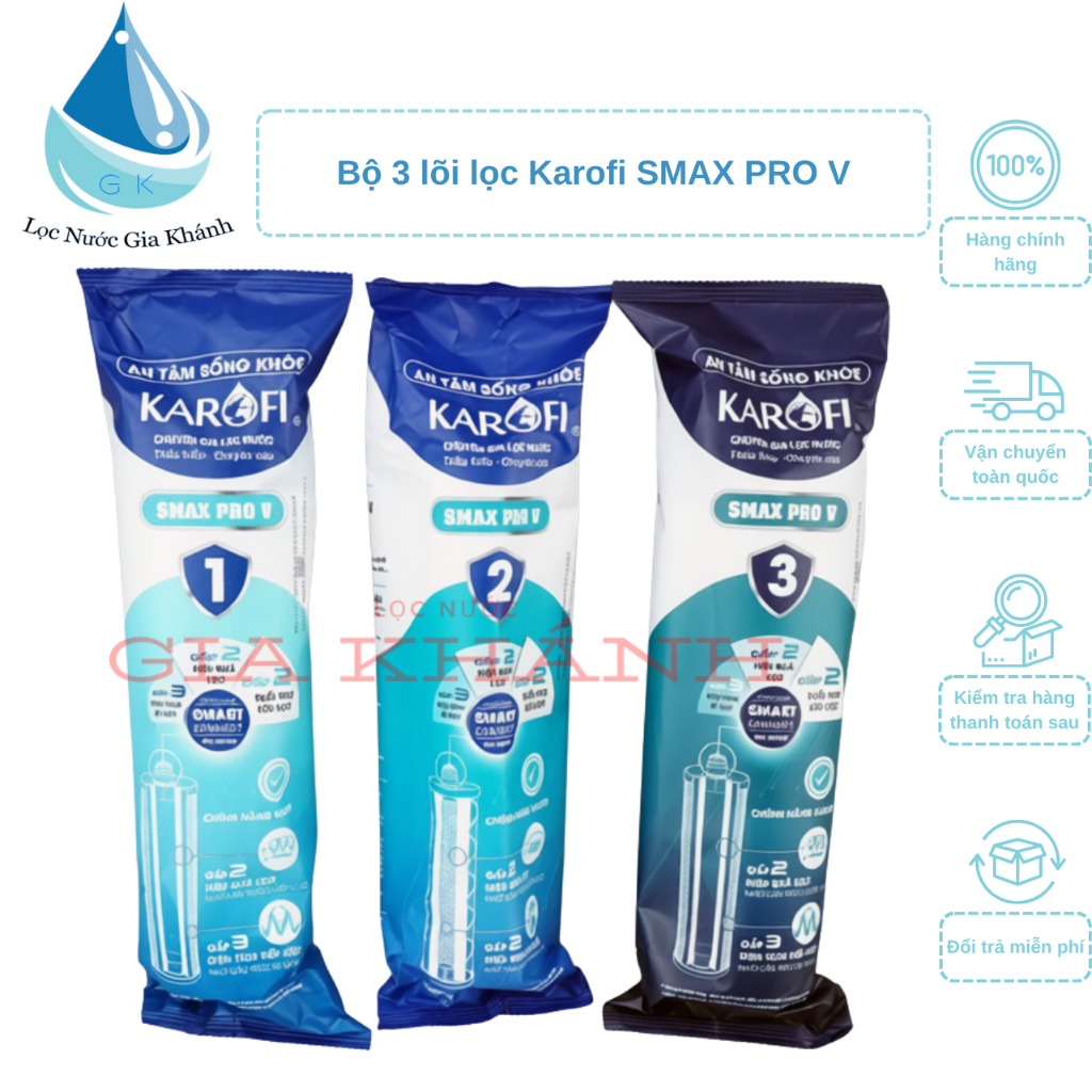 Bộ 3 lõi lọc thô 123 Smax Pro V Karofi chính hãng dành cho máy KAQ-X18, KAQ-D58, KAQ-U96, KAD-L56, KAQ-X26,....