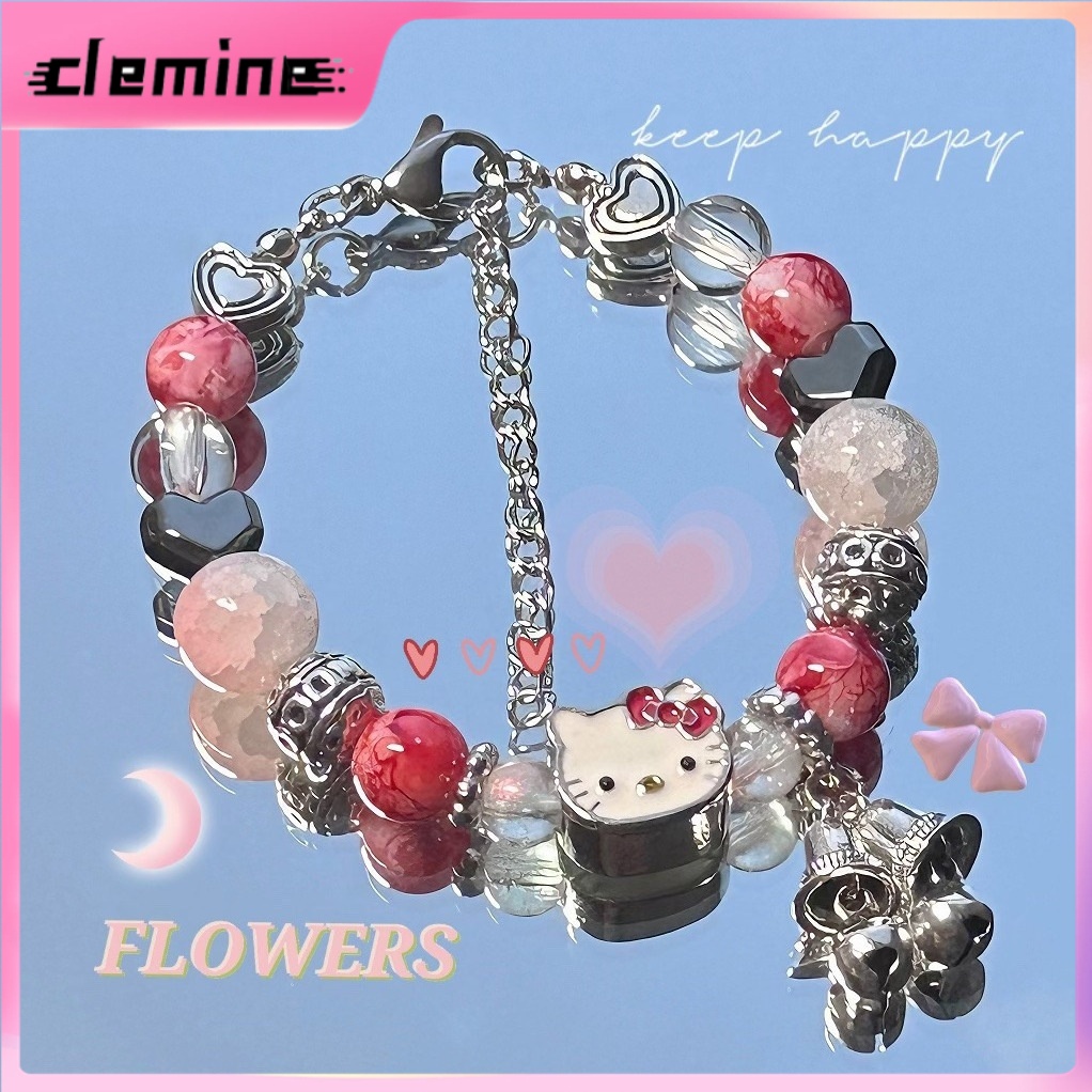 Clemine สร้อยข้อมือแสนสุขสร้อยข้อมือลายกระดิ่งลายคิตตี้สวัสดีสำหรับแฟนสาวสร้อยข้อมือการ์ตูนมูลค่าสูงดีไซน์เฉพาะสำหรับแฟนสาวและเพื่อน
