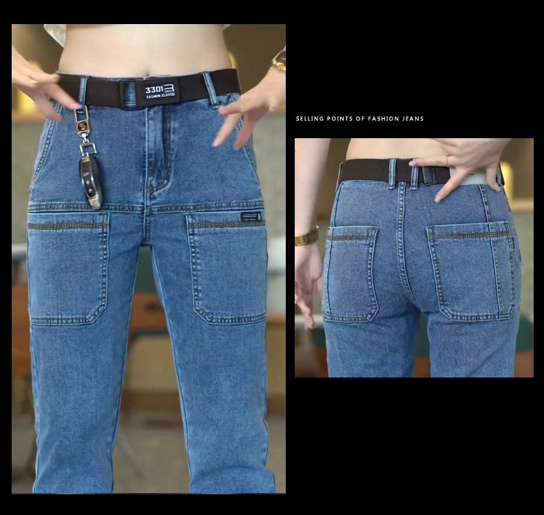 [lsdj] 2023 New Men's Slim Jeans Stretch Skinny Multi Pocket Fashion Designer Denim Trousers Male Brand Clothes Pants Streetwear · v2