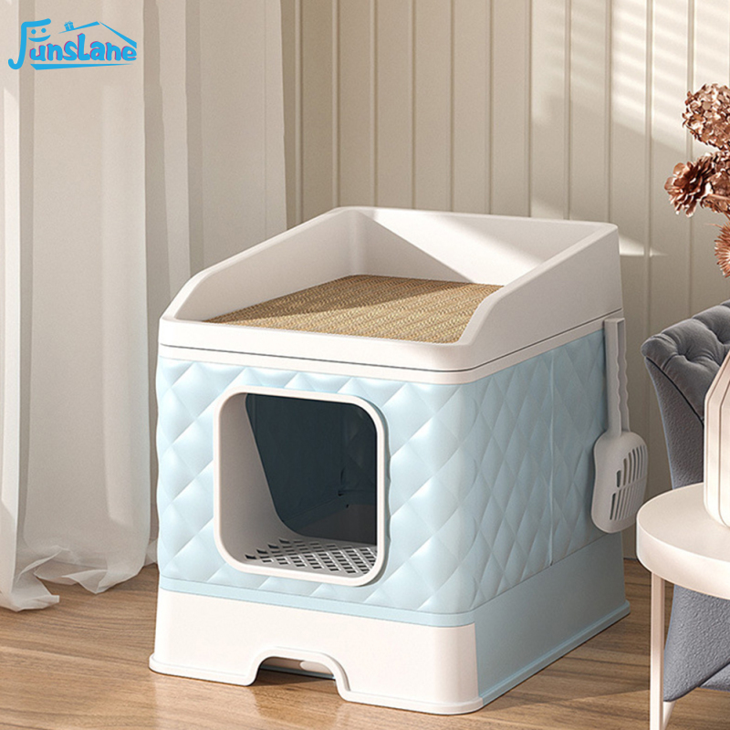 FunsLane Fully Enclosed Cat Litter Box, Extra Large Anti-Splashing Cat Litter House With Drawer Type Tray, Foldable Cat Potty With Cat Scratching Board ราคา 3,074 บาท*ส่งฟรี