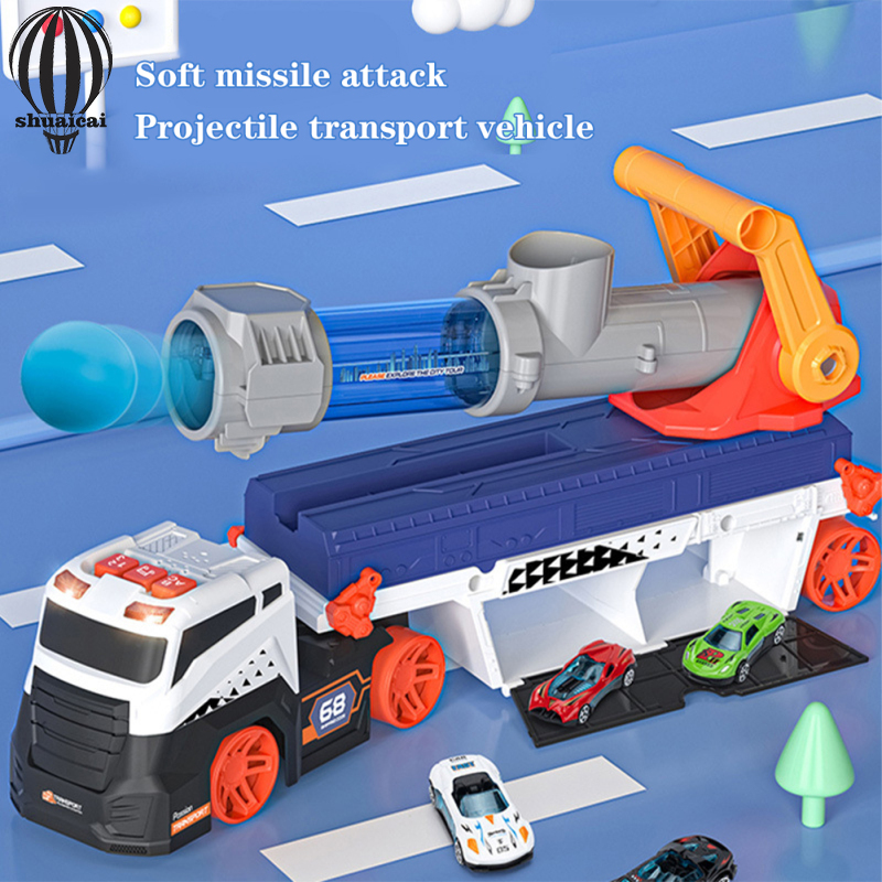 Missile Projectile Vehicle Toys With Sound Lights Catapult Shell Transport Truck With 4 Cars And 6 Balls Birthday Gifts For Kids ราคา 641 บาท*ส่งฟรี