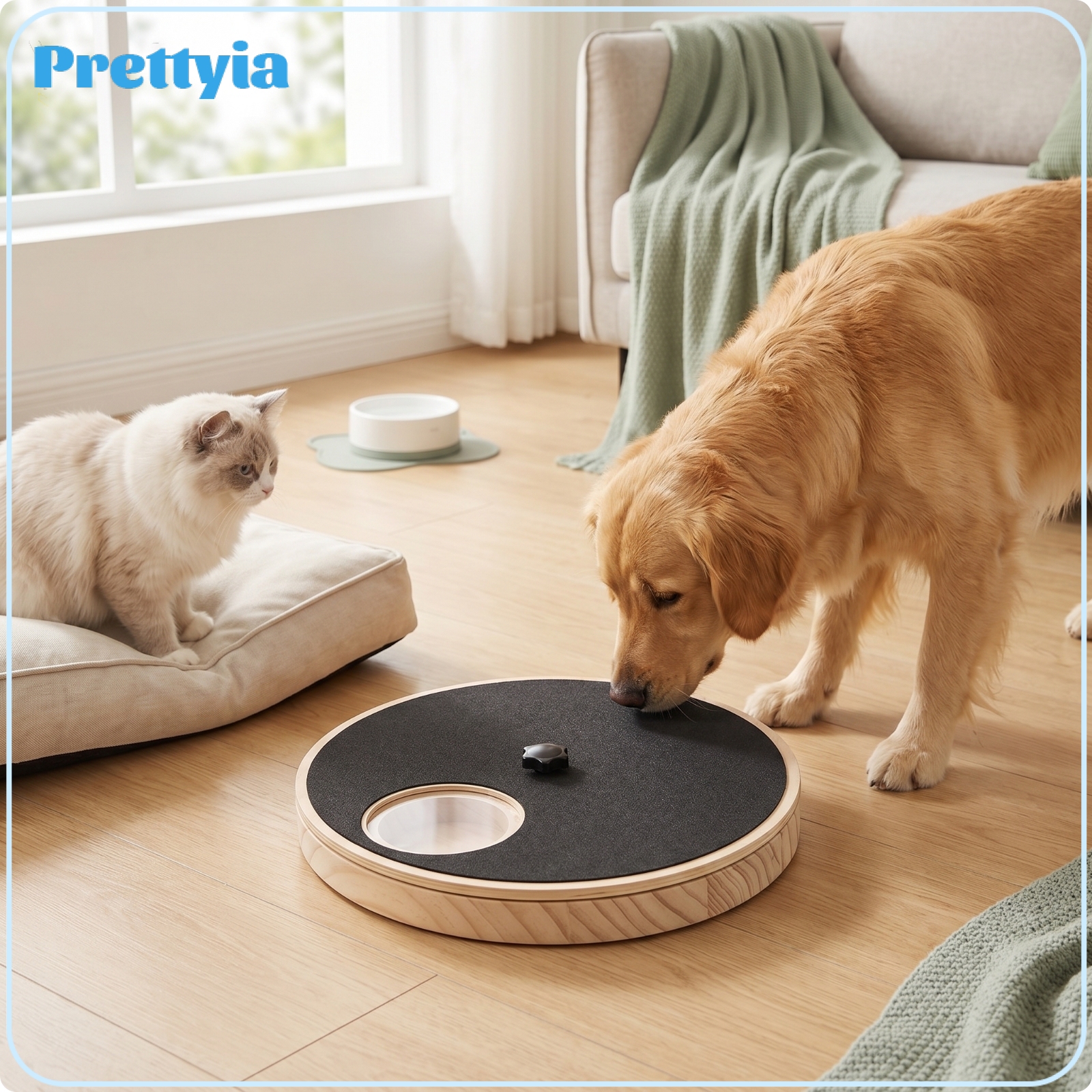 Prettyia Circular Scratch Board with Feeding Cavity Low-Height Wooden Scratcher with Food Cavity Compact Pet Supply Stable for Indoor ราคา 3,502 บาท*ส่งฟรี