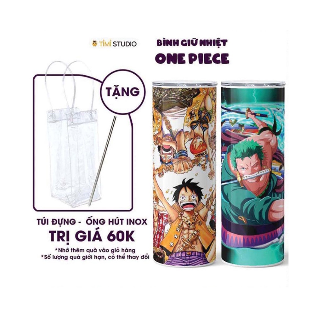 Bình Giữ Nhiệt One Piece - Ly Giữ Nhiệt One Piece - Cốc Giữ Nhiệt One Piece - 600ml - Inox 340 - Tỉ 