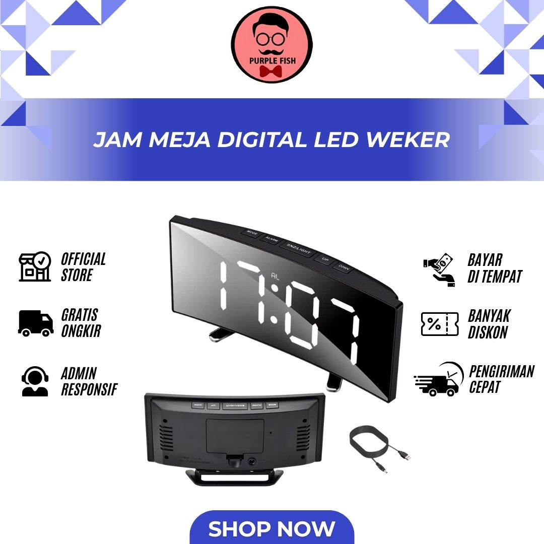 Jam Meja Digital Led Weker / Digital Alarm Clock Mirror DT-6507 / Jam Digital PURPLE