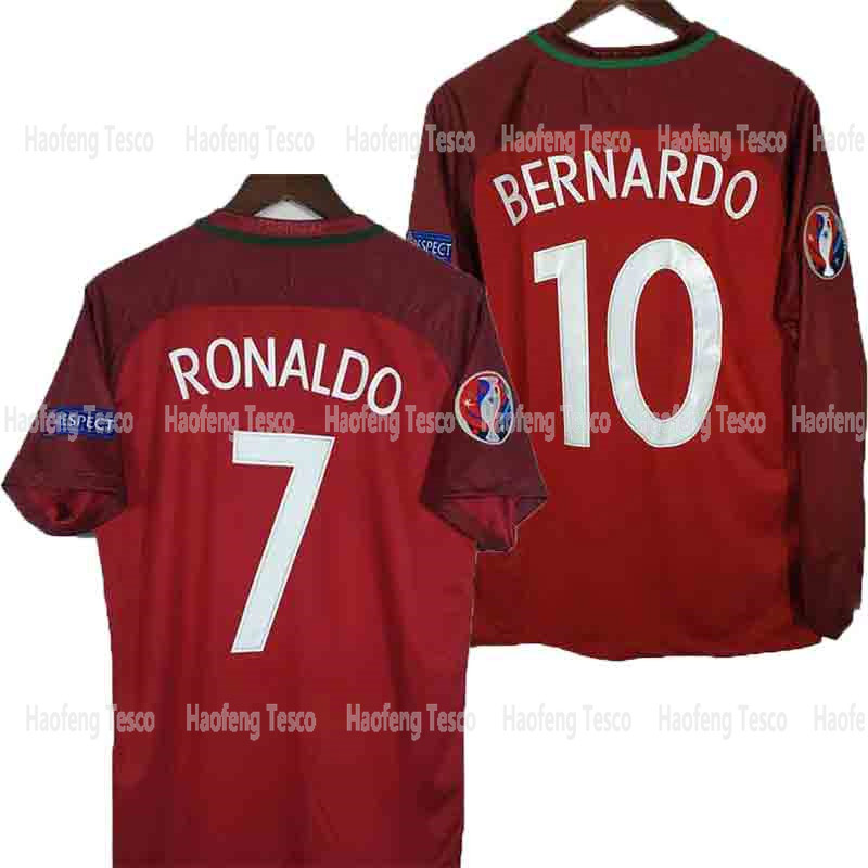 S-2XL 2016 Bồ Đào Nha nhà Retro Quần áo bóng đá Ronaldo #7 tùy chỉnh T-Shirt bernardo #10 Áo Quần bóng đá