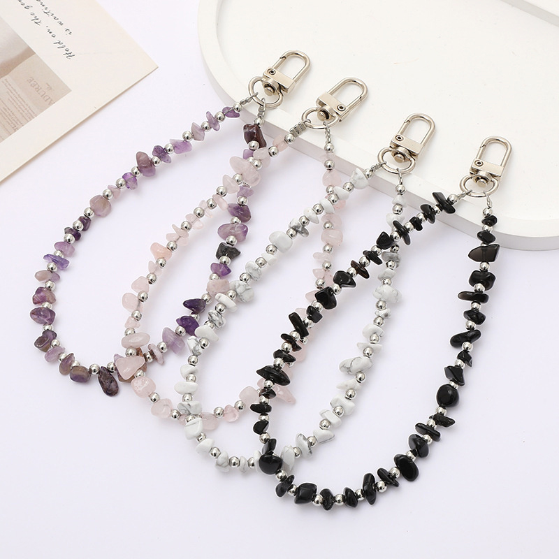 YINGRAN2 Handmade đá tự nhiên đính cườm dây đeo điện thoại phổ điện thoại di động chống mất dây thời trang điện thoại ngắn dây đeo cổ tay Quà Tặng