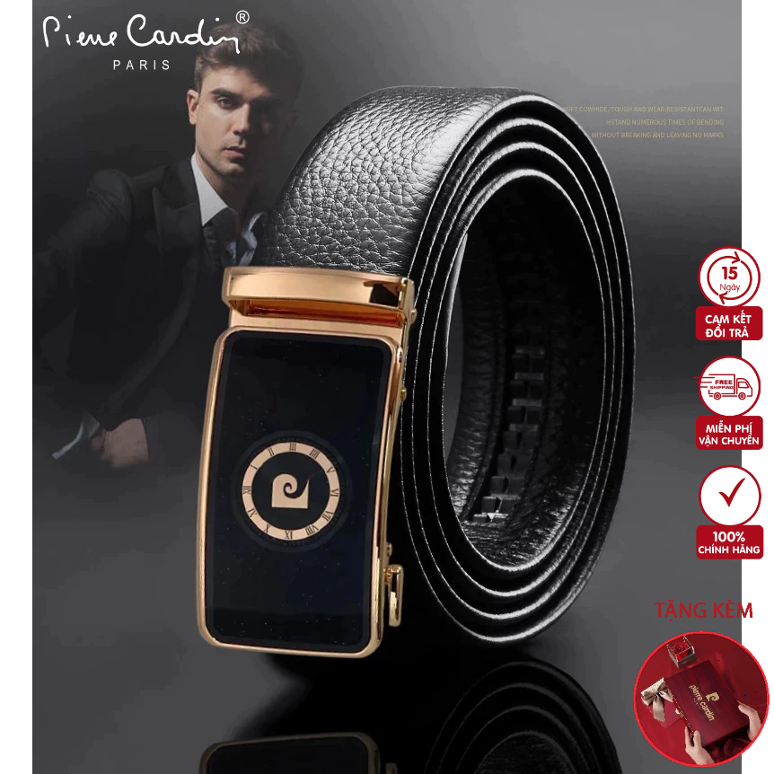 Thắt lưng nam da bò thật 100% cao cấp hàng hiệu pierre cardin dây nịt nam cao cấp pd104 hộp gỗ làm quà tặng, quà biếu