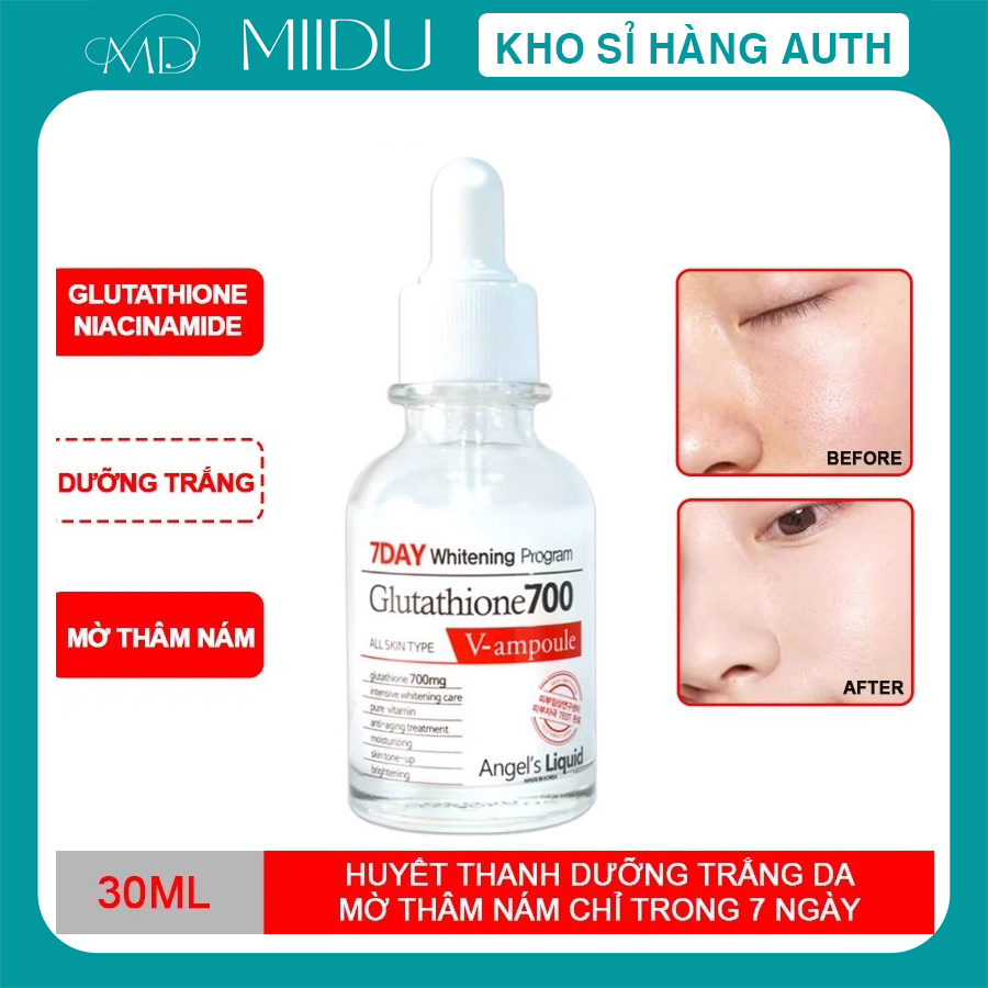 Serum Anɡel's Liquid 7Day Whitening Program Glutathione 700 V-Ampoule 30ml giúp dưỡng trắng và cấp ẩm da