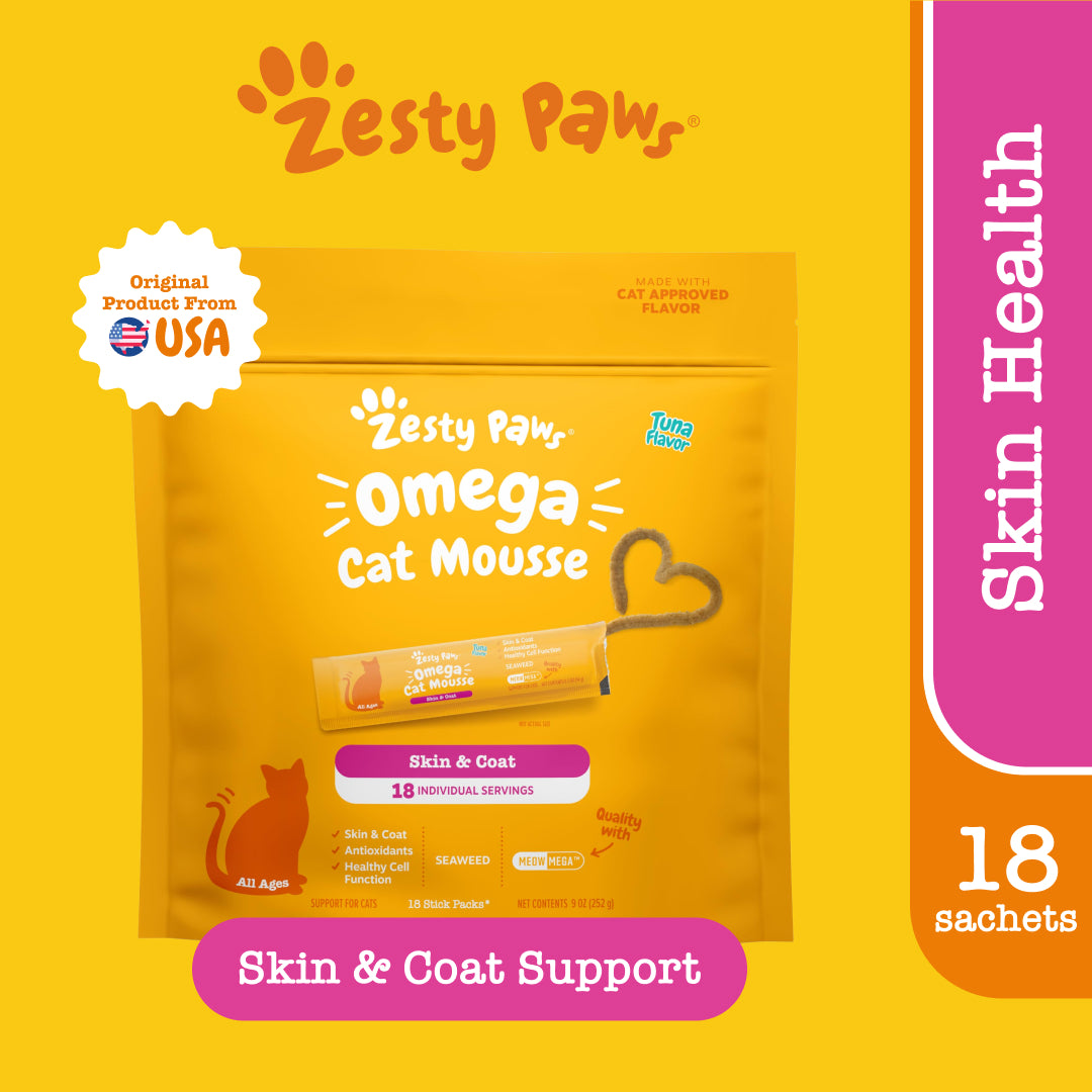Zesty Paws Omega Cat Mousse Skin & Coat Health - Tuna Flavor 18 Stick Packs (EXP:08 2025) ราคา 909 บาท*ส่งฟรี