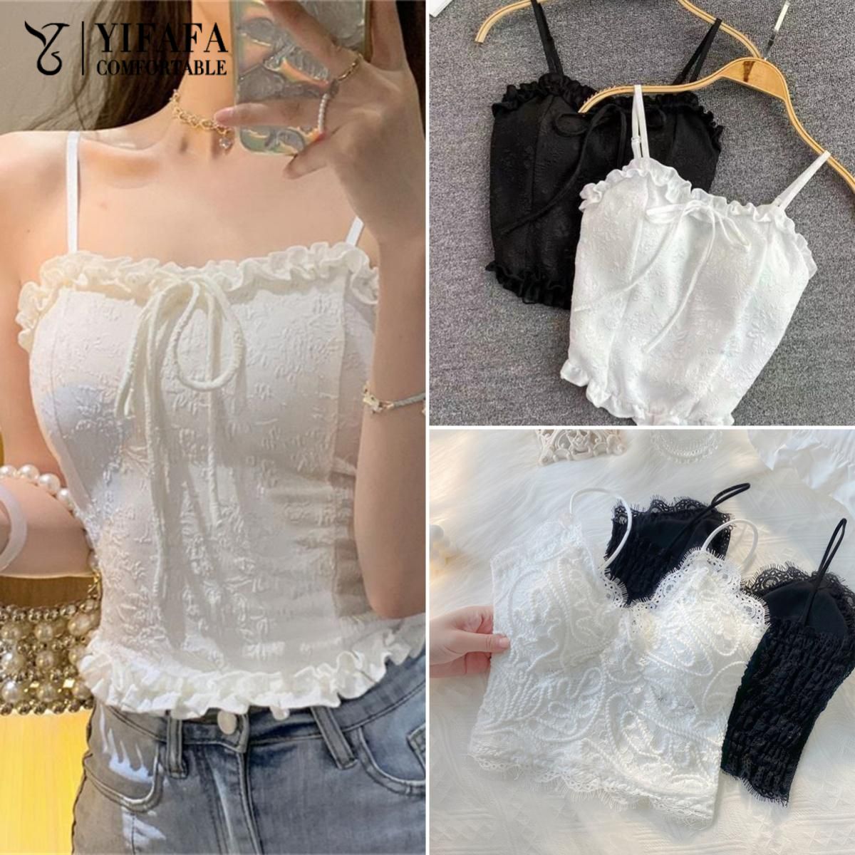 Women Lace Camisole With Sweet Girls Tank Tops Summer Breathable Tops Seamless Korean Styles Camisole New Fashion Tank Tops ราคา 49 บาท*ส่งฟรี