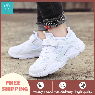 【SG Seller】Fashion Kids Sneakers Mesh White Shoes Breathable Lightweight, Non-slip, Wear-resistant Running Shoes For Boys and Girl Velcro Shoes